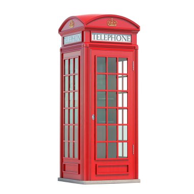 Kırmızı telefon kulübesi. Londra, İngiliz ve İngilizce sembolü. 3D çizim