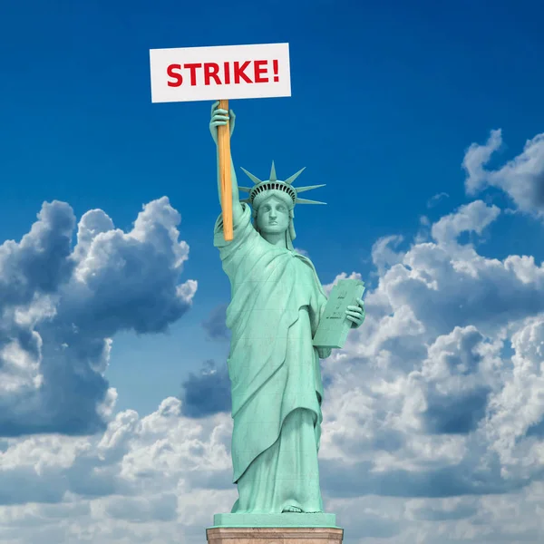 Strajk Usa Koncepcji Statua Wolności Znak Miejsca Tekst Ilustracja — Zdjęcie stockowe