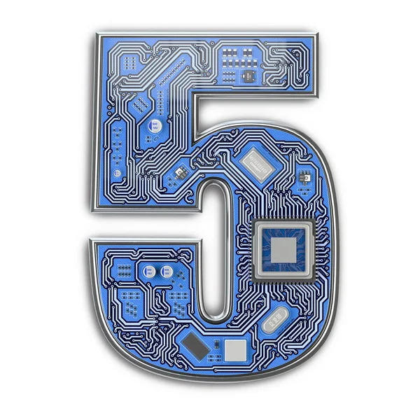 Nummer Fünf Alphabet Leiterplattenstil Digitaler High Tech Brief Isoliert Auf — Stockfoto