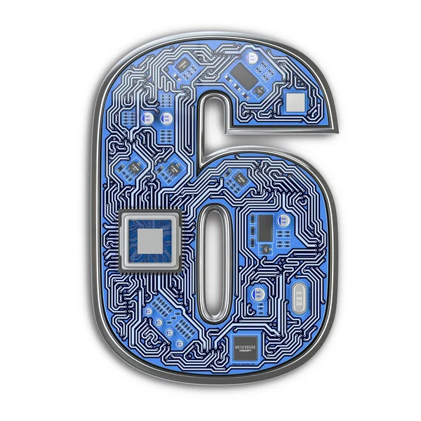 Number Six Alphabet Circuit Board Style Digital Tech Letter Isolated — Stock Photo, Image