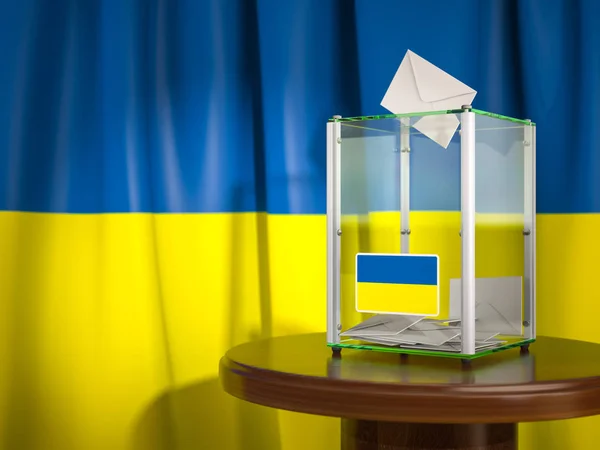 Ballot Box Flag Ukraine Voting Papers Ukrainian Presidential Parliamentary Election — Stock Photo, Image