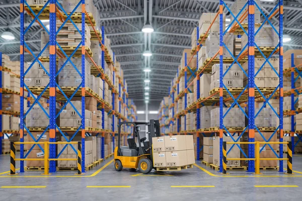 Forklift Truck Warehouse Storage Shelves Cardboard Boxes Illustration — Stock Photo, Image