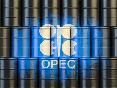 Opec siymbol ile petrol varil. 3D çizim