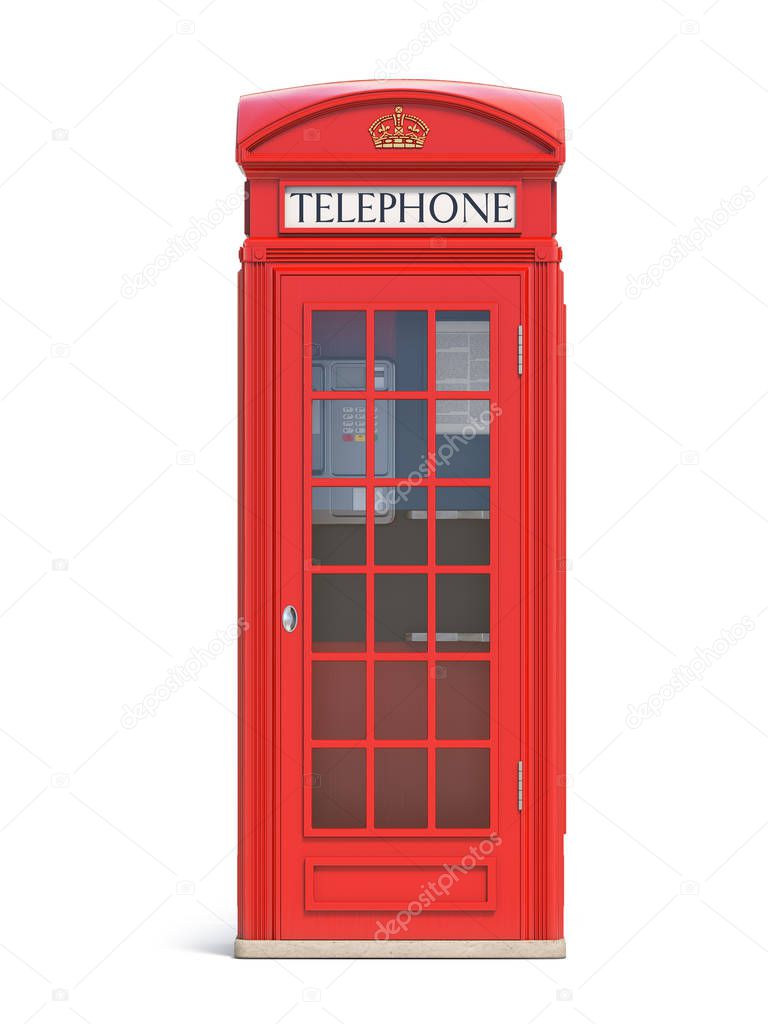 Red phone booth. London, british and english symbol. 3d illustration