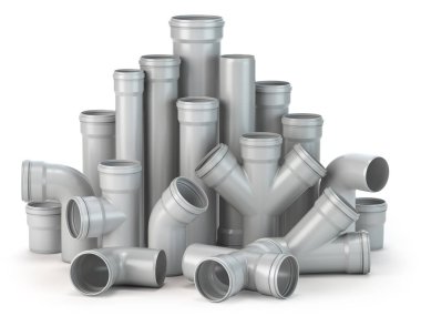 Beyaz arka plan üzerinde izole plastik pvc borular. 3D çizim