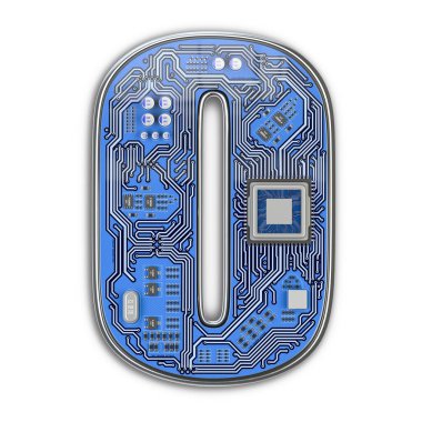 Mektup O. alfabe devre kartı tarzı. Dijital yüksek teknoloji mektup üzerinde beyaz izole. 3D çizim