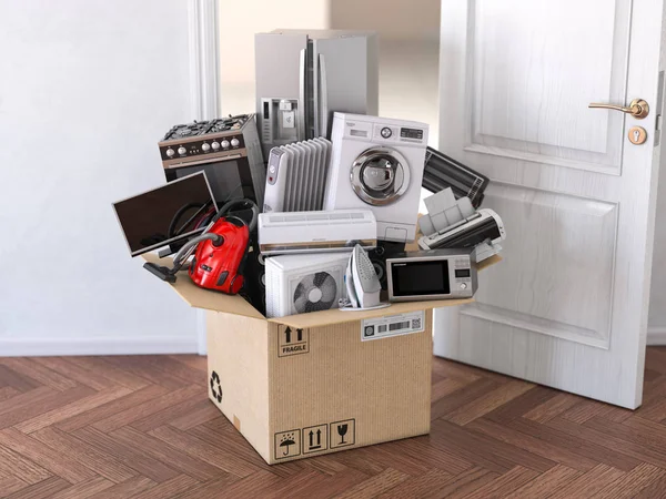 Delivery Moving Online Shopping Concept Home Household Kitchen Appliances Open — Stock Photo, Image