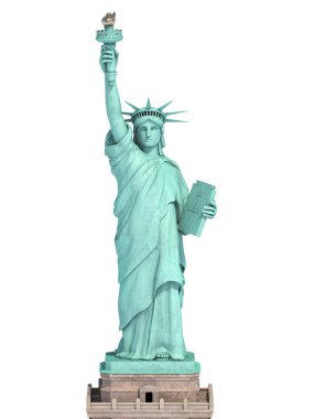 New York City, ABD beyaz izole özgürlük heykeli. 3D çizim