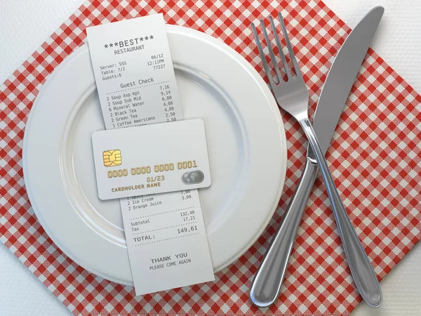 Restaurant Receipt Bill Payment Credit Card Plate Mock Illustration — Stock Photo, Image