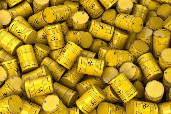 Armazenamento Utilização Conceito Resíduos Radioactivos Nucleares Punhado Barris Amarelos Com — Fotografia de Stock