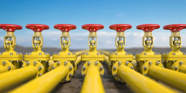 Yellow Gas Pipe Line Valves Oil Gas Extraction Production Transportation — Stock Photo, Image