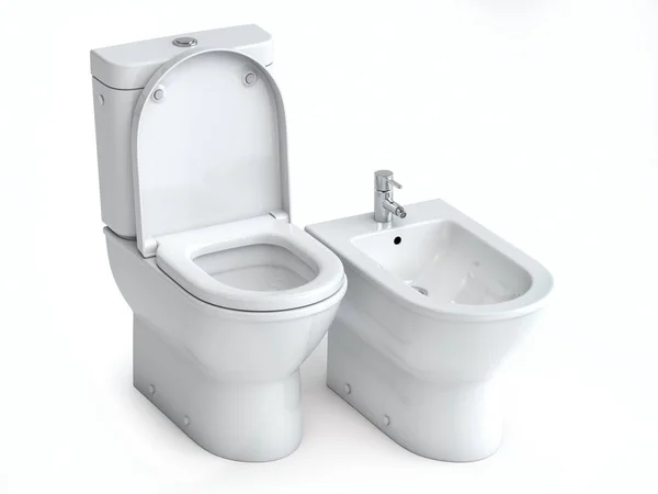 Bol Toilette Bidet Sur Fond Blanc Isolé Illusion — Photo