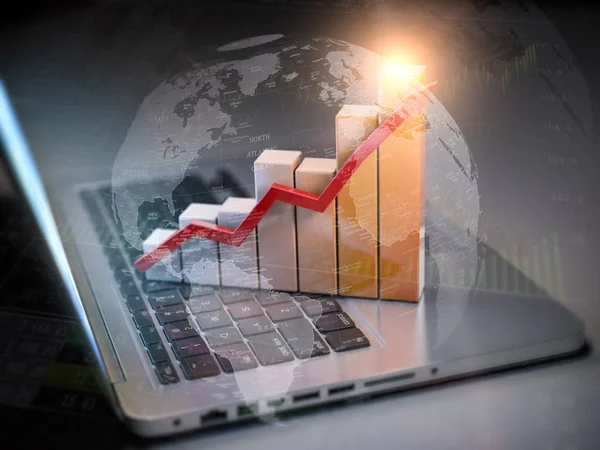 Gráfico Negócios Diagrama Teclado Laptop Novas Tecnologias Conceito Negócio Comunicações — Fotografia de Stock