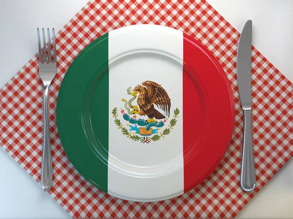 Cocina mexicana o concepto de restaurante mexicano. Placa con bandera o — Foto de Stock