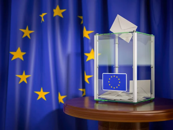 Избирательная урна с флагом Европейского Союза . — стоковое фото