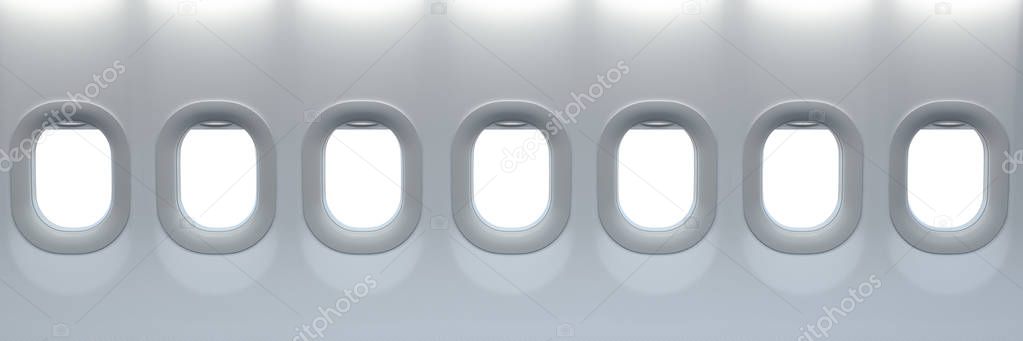 Airplane window. Travel and tourism fliight concept. Space for t