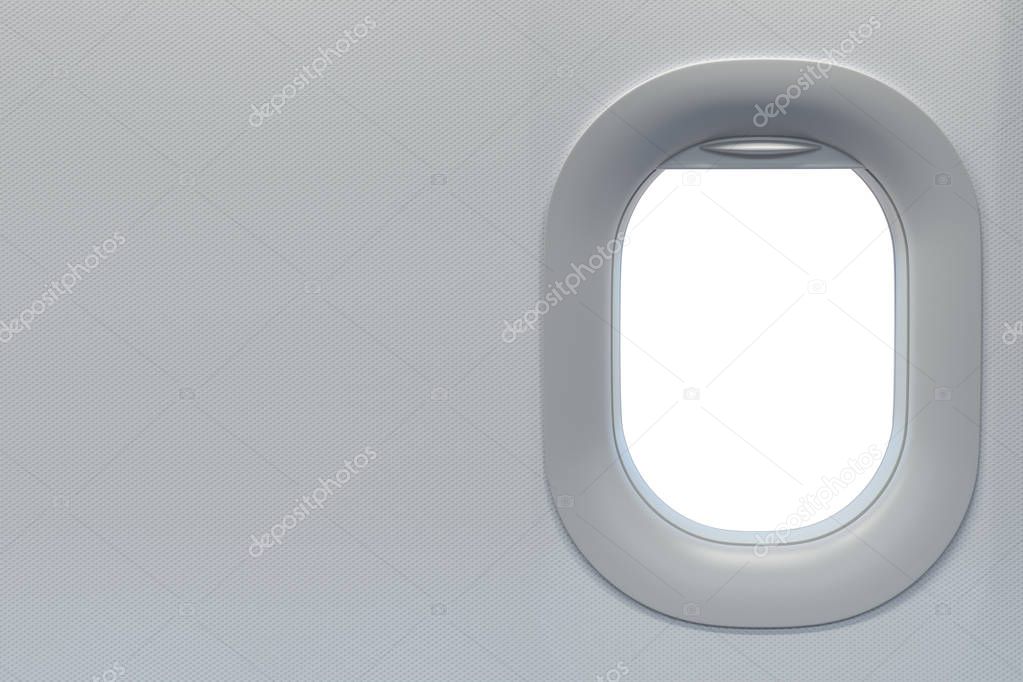 Airplane window. Travel and tourism fliight concept. Space for t