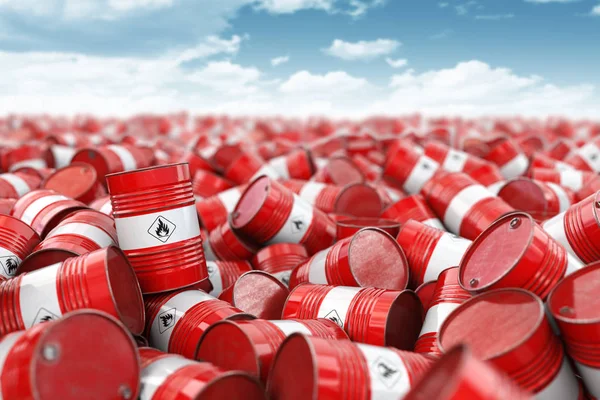 Red oil barrels. Oil and gas industry, storage, manufacturing. C
