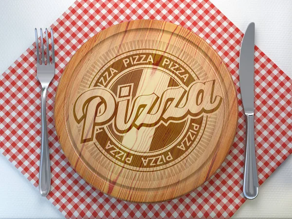 Pizza restaurang pizzaeria koncept. Kapning av trä skivor med tex — Stockfoto