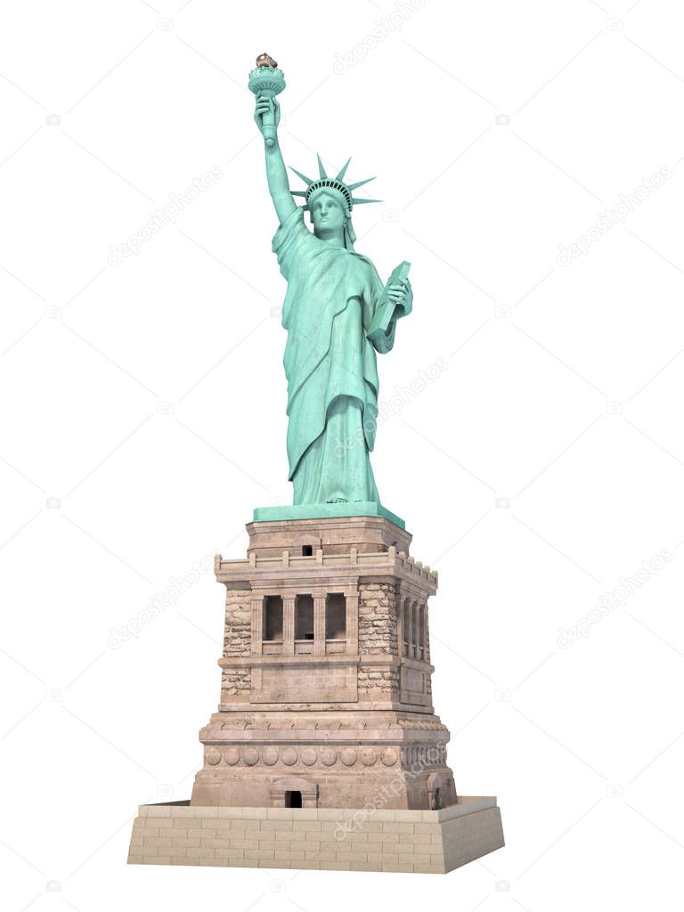 Statue of Liberty in New York City, USA  isolated on white.