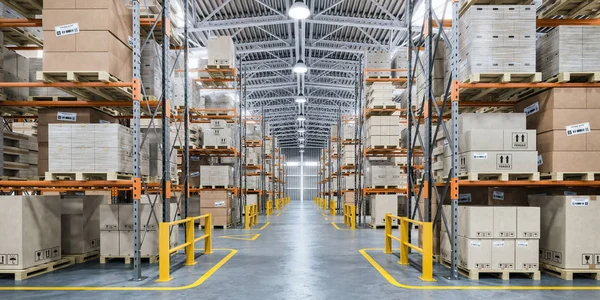 Warehouse or storage and shelves with cardboard boxes. Industria — Stock Photo, Image