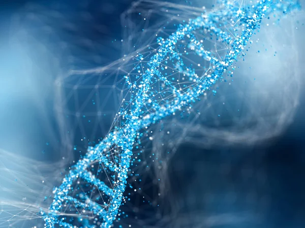 蓝色抽象背景上的Dna分子。生物化学家的概念 — 图库照片
