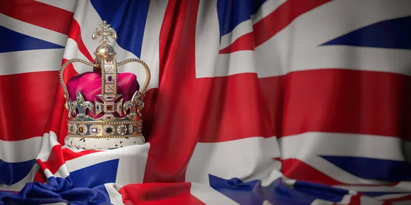 Koninklijke gouden kroon met juwelen op Britse vlag. Symbolen van UK U — Stockfoto