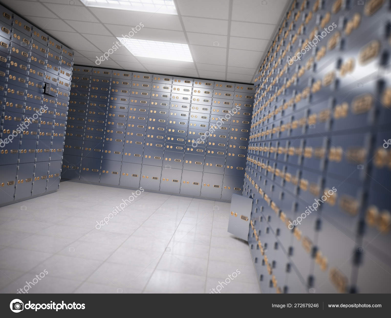 Safe deposit boxes room inside of a bank vault. Stock Photo by