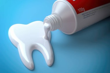 Toothpaste in the shape of tooth coming out from toothpaste tube clipart