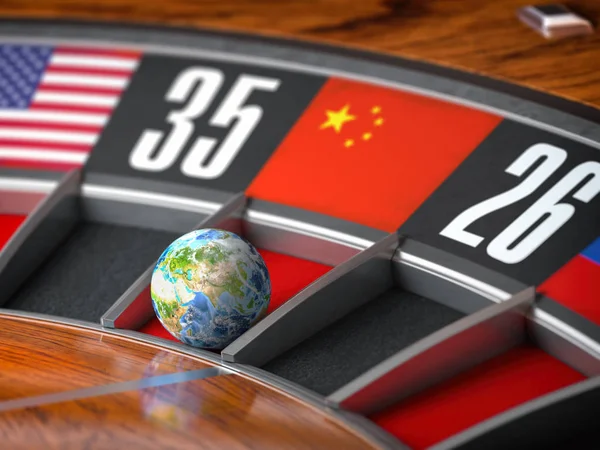 Země jako koule Casino rulette s čínskou vlajkou v wininu — Stock fotografie