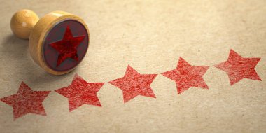 Damgalı zanaat kağıdına basılmış beş yıldız. Rating, en iyi choic