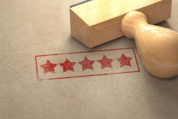 Five stars printed on craft paper with stamp. Rating, best choic — Stock Photo, Image