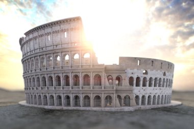 Gün doğumunda Coliseum Colosseum. Roma ve İtalya'nın sembolü,