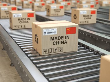 Çin 'de yapılmıştır. Çin ve Chine yapılan metin ile karton kutular