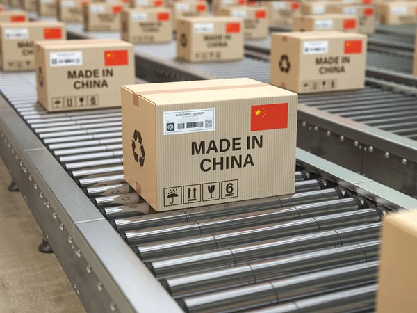 Made in China. A Kínában és a Chine-ben készített kartondobozok — Stock Fotó