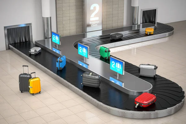 Reclamación de equipaje en la terminal del aeropuerto. Maletas en el equipaje del aeropuerto — Foto de Stock
