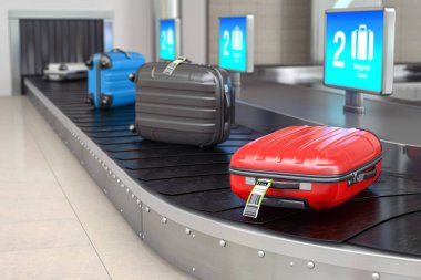 Baggage claim in airport terminal. Suitcases on the airport lugg clipart