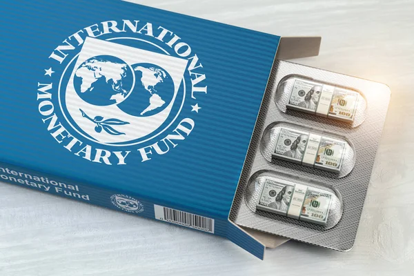 IMF International Monetary Fund tranches concept. Pack of dollar — Stock Photo, Image