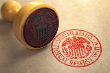 Federal reserve system FED symbol stamp on craft paper. clipart