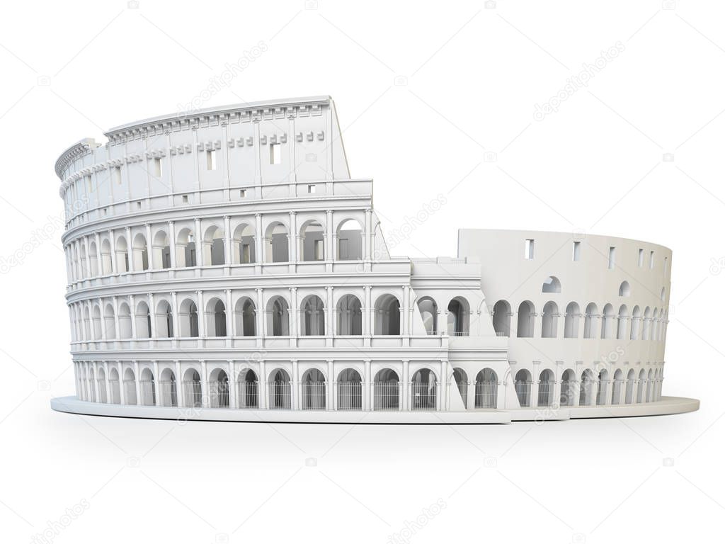 White Coliseum Colosseum isolated on white background. Symbol of Rome and Italy. 3d illustration