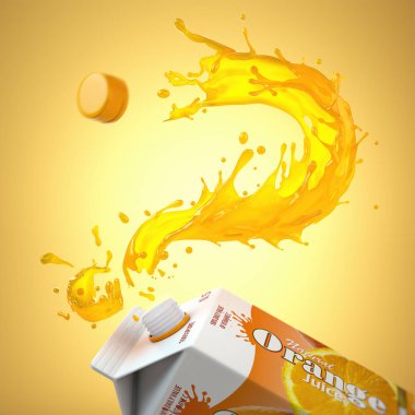 Orange jjuice splash in form of question mark and packaging of t clipart