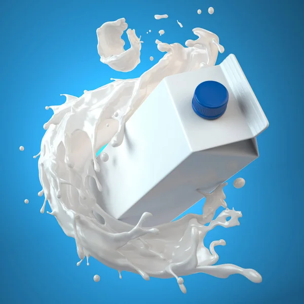 Burla del paquete de tetra de leche. Caja de cartón o embalaje y salpicadura o — Foto de Stock