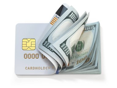 Kredi kartı ve nakit dolar. Bankacılık, alışveriş konsepti. Openi