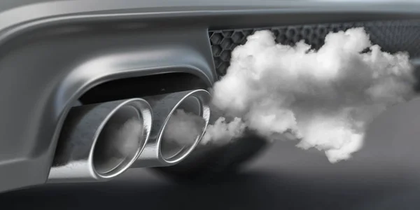 Spalovací plyny CO2 přicházející z výfukové trubky vozu. Ekologie, po — Stock fotografie