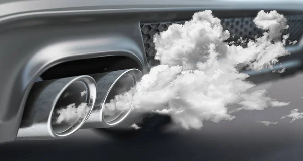 자동차 배기 파이프에서 나오는 연소 연기 co2. 생태학, 포 — 스톡 사진