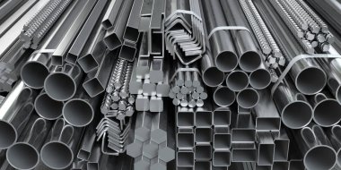 Different metal rolled products. Stainless steel profiles and tu clipart
