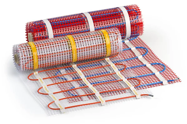 Mat electric floor heating system isolated on white. Heated warm — Stock Photo, Image