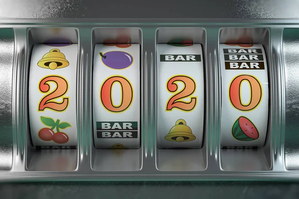 2020 Boldog Új Évet a kaszinóban. Nyerőgép jackpot számmal — Stock Fotó