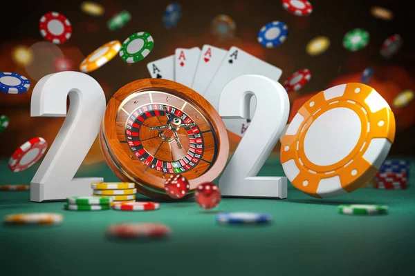 2020 Happy New Year in casino. Numbers 2020 from roulette and ca — Stock Photo, Image