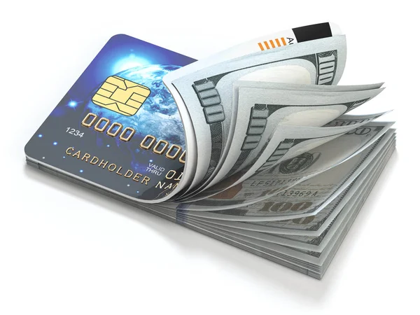 Credit card and dollar in cash. Banking, shopping concept. Openi — Stock Photo, Image